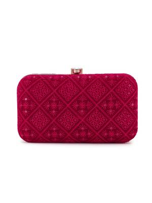 Hue Magenta Velvet Harlequin Embroidered Clutch 3