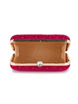 Hue Magenta Velvet Harlequin Embroidered Clutch 4