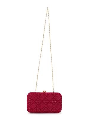 Hue Magenta Velvet Harlequin Embroidered Clutch 5