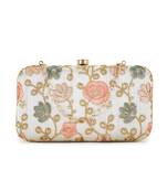 Anekaant Hue Cream & Pastel Multi Faux Silk Floral Embroidered Clutch
