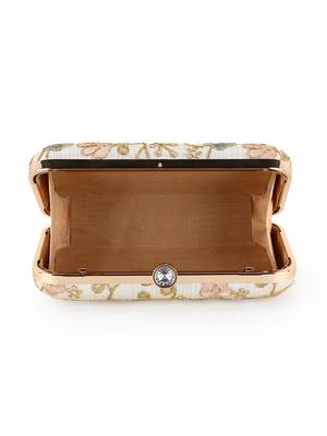 Anekaant Hue Cream & Pastel Multi Faux Silk Floral Embroidered Clutch 4