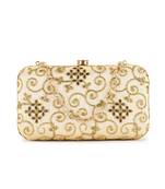 Anekaant Hue Beige & Gold Faux Silk Embroidered Clutch