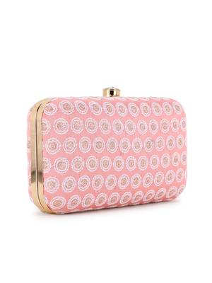 Hue Pastel Pink, White & Gold Faux Silk Polka Dot Embroidered Clutch 2