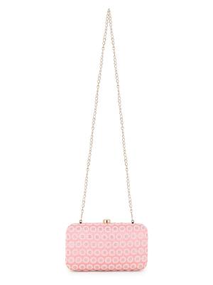 Hue Pastel Pink, White & Gold Faux Silk Polka Dot Embroidered Clutch 5