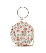 Anekaant Gala Off White, Peach & Pastel Multi Faux Silk Floral Embroidered Clutch