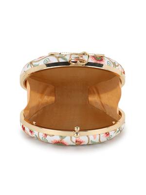 Anekaant Gala Off White, Peach & Pastel Multi Faux Silk Floral Embroidered Clutch 4