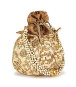 Anekaant Lotus Gold Faux Silk Floral Embroidered Potli