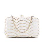 Anekaant Hue White & Gold Faux Silk Sequined Clutch