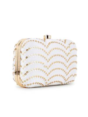 Anekaant Hue White & Gold Faux Silk Sequined Clutch 2