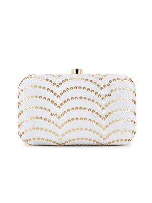 Anekaant Hue White & Gold Faux Silk Sequined Clutch 3