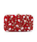 Anekaant Adorn Red & White Velvet Floral Embellished Clutch