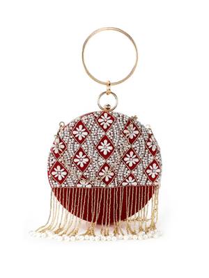 Anekaant Gala Red, White & Gold Velvet Harlequin Embellished Clutch 1