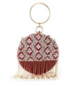 Anekaant Gala Red, White & Gold Velvet Harlequin Embellished Clutch