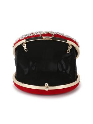 Anekaant Gala Red, White & Gold Velvet Harlequin Embellished Clutch 4