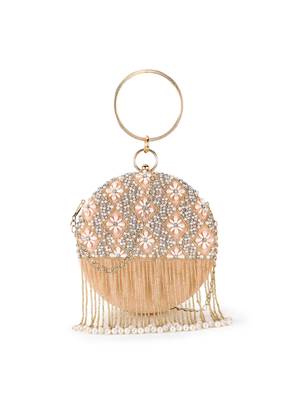 Anekaant Gala Baby Pink, White & Gold Velvet Harlequin Embellished Clutch 1