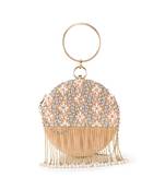 Anekaant Gala Baby Pink, White & Gold Velvet Harlequin Embellished Clutch
