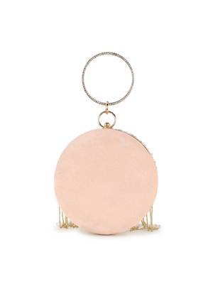 Anekaant Gala Baby Pink, White & Gold Velvet Harlequin Embellished Clutch 3