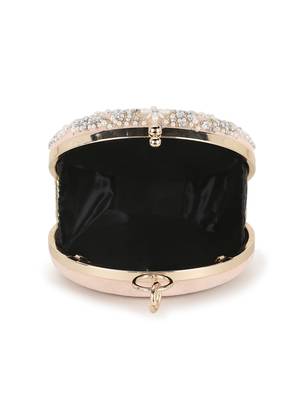 Anekaant Gala Baby Pink, White & Gold Velvet Harlequin Embellished Clutch 4