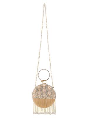 Anekaant Gala Baby Pink, White & Gold Velvet Harlequin Embellished Clutch 5