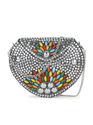 Anekaant Mosaic Silver & Multi Metal Embellished Clutch 1