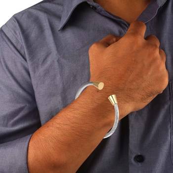 Rope Cone Free Size Rhodium 18K Gold Plated Surgical Stainless Steel Cuff Kada Bracelet for Men 3