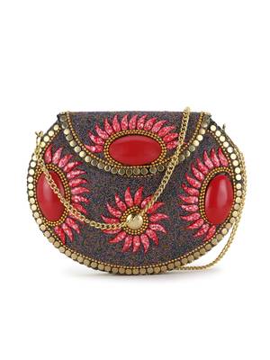 Anekaant Mosaic Red, Gold & Multi Metal Embellished Clutch 1