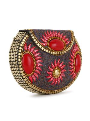 Anekaant Mosaic Red, Gold & Multi Metal Embellished Clutch 2