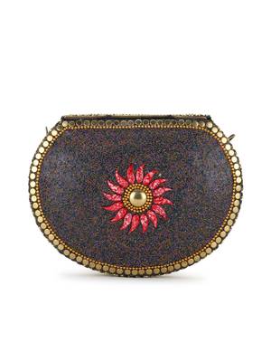 Anekaant Mosaic Red, Gold & Multi Metal Embellished Clutch 3