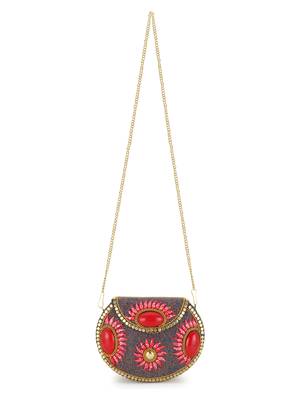 Anekaant Mosaic Red, Gold & Multi Metal Embellished Clutch 5