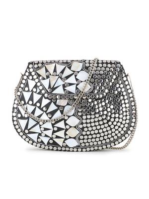 Mosaic Silver & White Metal Embellished Clutch 1