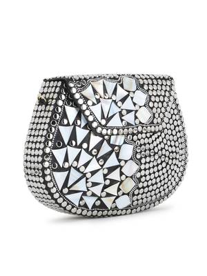 Mosaic Silver & White Metal Embellished Clutch 2