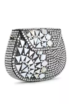 Mosaic Silver & White Metal Embellished Clutch