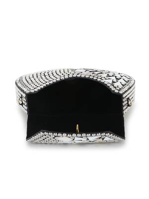 Mosaic Silver & White Metal Embellished Clutch 4