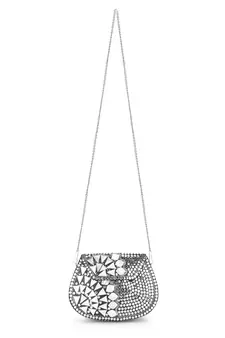 Mosaic Silver & White Metal Embellished Clutch
