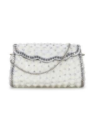 Anekaant Mosaic White & Silver Metal Embellished Clutch 1