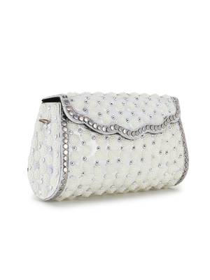 Anekaant Mosaic White & Silver Metal Embellished Clutch 2