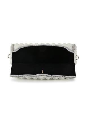 Anekaant Mosaic White & Silver Metal Embellished Clutch 4