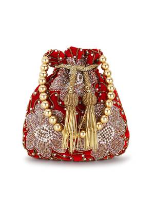 Dangle Red, Bronze & Multi Velvet Floral Embellished Potli 1