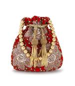 Dangle Red, Bronze & Multi Velvet Floral Embellished Potli