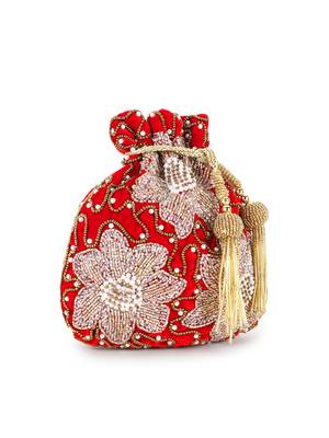 Dangle Red, Bronze & Multi Velvet Floral Embellished Potli 2