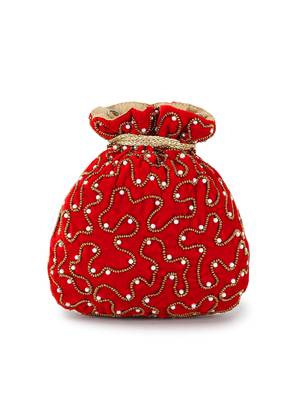 Dangle Red, Bronze & Multi Velvet Floral Embellished Potli 3
