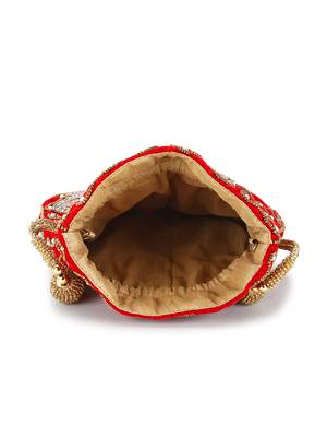 Dangle Red, Bronze & Multi Velvet Floral Embellished Potli 4