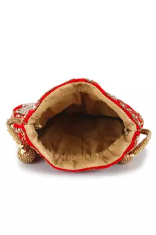 Dangle Red, Bronze & Multi Velvet Floral Embellished Potli