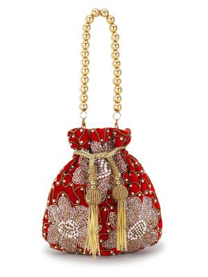 Dangle Red, Bronze & Multi Velvet Floral Embellished Potli 5