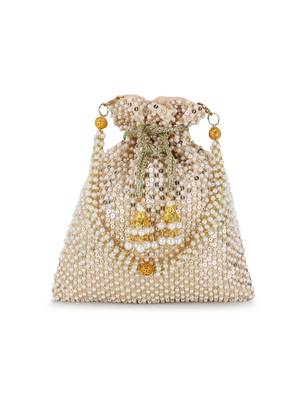 Dangle Cream & Gold Faux Silk Sequined Potli 1