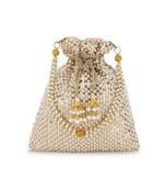 Dangle Cream & Gold Faux Silk Sequined Potli