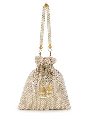 Dangle Cream & Gold Faux Silk Sequined Potli 5