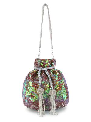 Anekaant Dangle Rose Gold & Silver Faux Silk Sequined Potli 1
