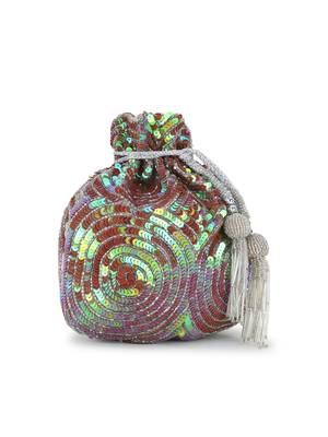 Anekaant Dangle Rose Gold & Silver Faux Silk Sequined Potli 2