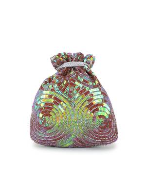 Anekaant Dangle Rose Gold & Silver Faux Silk Sequined Potli 3